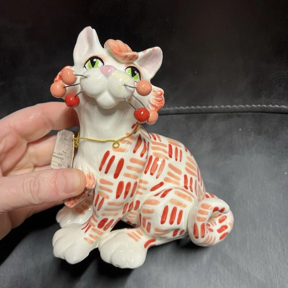 2004‎ Whimsiclay Cat By Amy Lacombe #86166 MAMBO Coral Orange Stripes